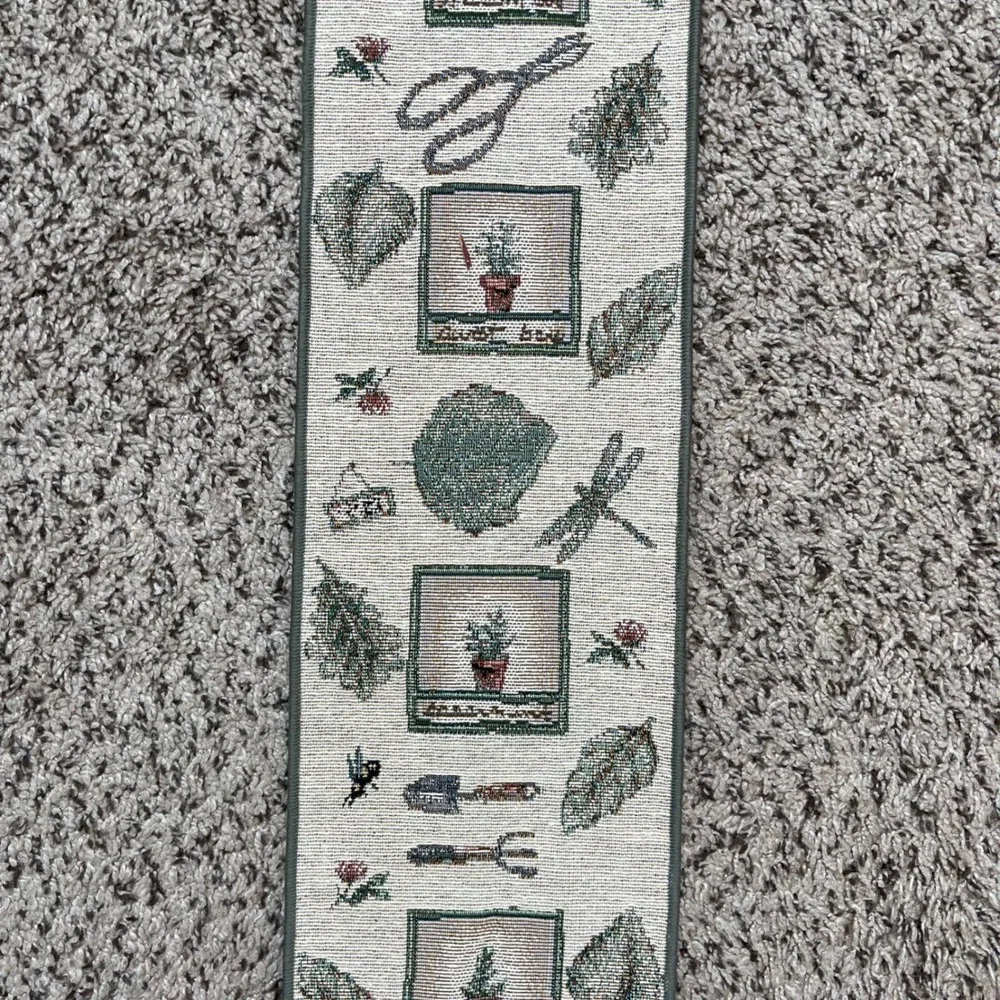 Vintage Tapestry Wall Hanging Garden Herbs Botanical Green Woven Tassel Cottage